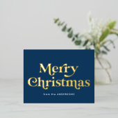 レトロ型メリークリスマス海軍と金ゴールド 箔シーズンポストカード (立ち正面)