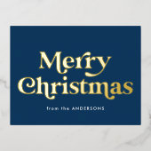 レトロ型メリークリスマス海軍と金ゴールド 箔シーズンポストカード (正面)