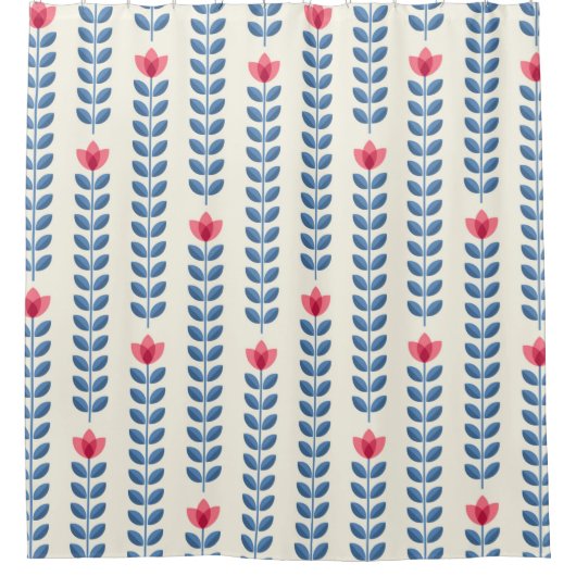 レトロ壁紙 – 抽象芸術sca付きフローラルパターン シャワーカーテン (正面)