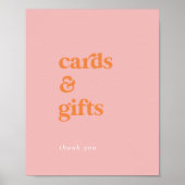 レトロ夏のピンクとオレンジのカードとギフトサイン ポスター (正面)