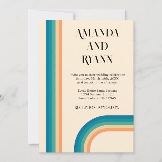 レトロ夏のヴィンテージユニークQRコード結婚 招待状 (正面)