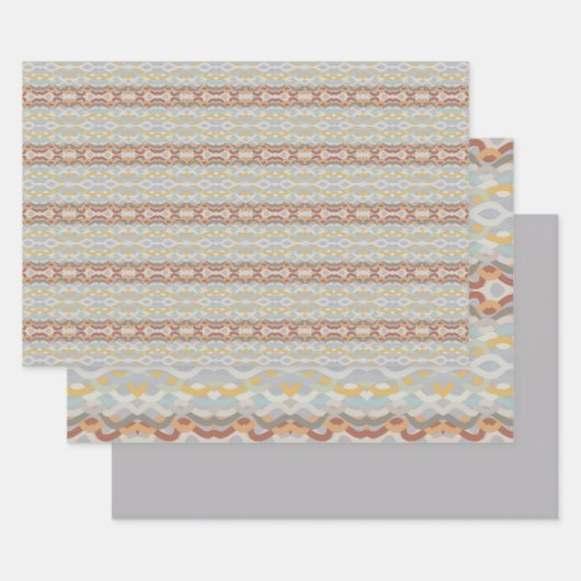 レトロ夏の幾何学色ブロックパターンデザイン ラッピングペーパーシート (セット)