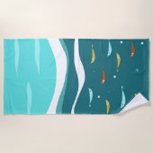 レトロ夏の海波ミッドセンチュリーモダン ビーチタオル (正面)