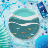 レトロ夏の海波ミッドセンチュリーモダン ペーパープレート (パーティー)