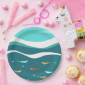 レトロ夏の海波ミッドセンチュリーモダン ペーパープレート (パーティー)