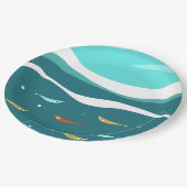 レトロ夏の海波ミッドセンチュリーモダン ペーパープレート (アングル)