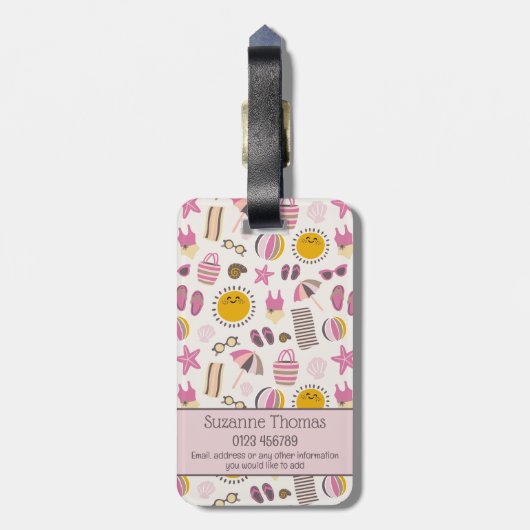 レトロ夏ビーチ名パーソナライズされた前 ラゲッジタグ (裏面縦)