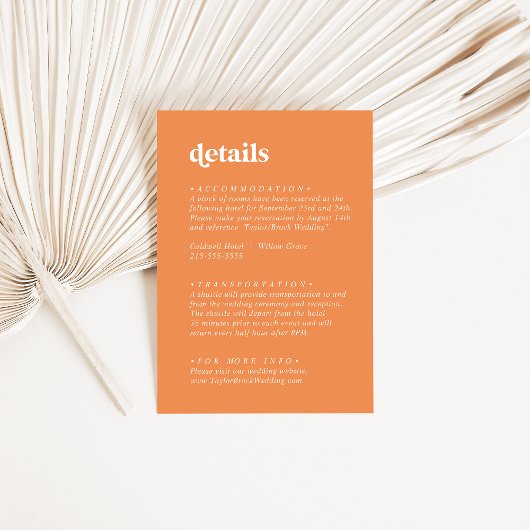 レトロ夏 |オレンジ結婚の詳細 エンクロージャーカード