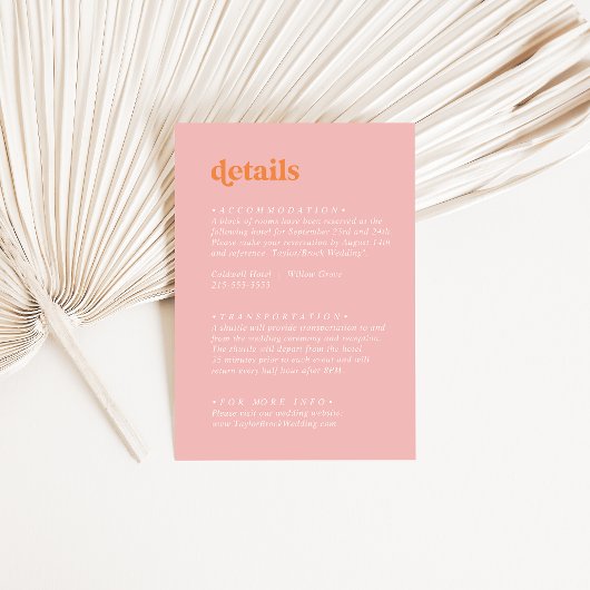 レトロ夏 |ピンクとオレンジ結婚の詳細 エンクロージャーカード