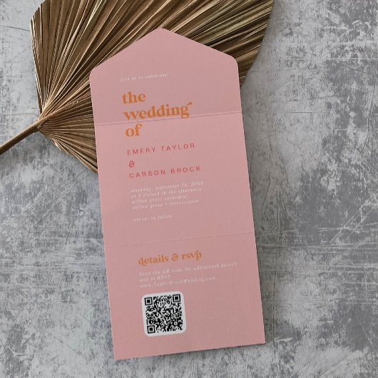 レトロ夏 |ピンクとオレンジ結婚の オールインワン招待状