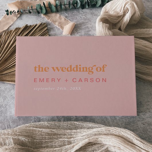 レトロ夏 |ピンクとオレンジ結婚の ゲストブック