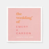 レトロ夏 |ピンクとオレンジ結婚の スタンダードカクテルナプキン (正面)