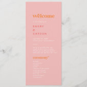 レトロ夏 |ピンクとオレンジ結婚式 プログラム (正面)