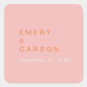 レトロ夏 |ピンクオレンジ結婚の封筒用シール スクエアシール (正面)