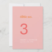 レトロ夏 | ピンクオ結婚レンジテーブル番号 招待状 (正面)