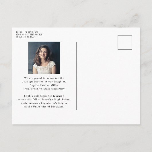 レトロ大学院学年ストライプ写真卒業 案内ポストカード (裏面)