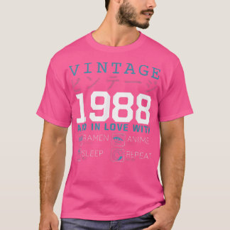 レトロ大宅漢字ヴィンテージ1988誕生日ラーメンAnim Tシャツ