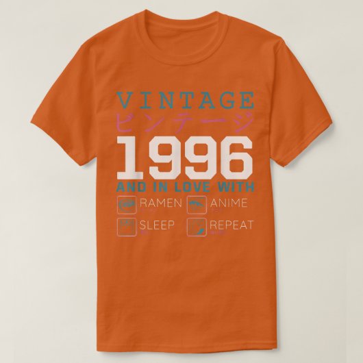 レトロ大宅漢字ヴィンテージ1996誕生日ラーメンAnim Tシャツ (デザイン正面)