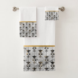 レトロ大理石グレーブラックモノクローム浴室セット バスタオルセット