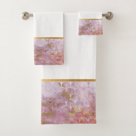 レトロ大理石ピンクマーメイドインスパイアバスルームセット バスタオルセット