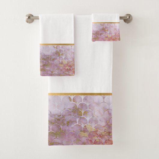 レトロ大理石ピンクマーメイドインスパイアバスルームセット バスタオルセット (インサイチュ)