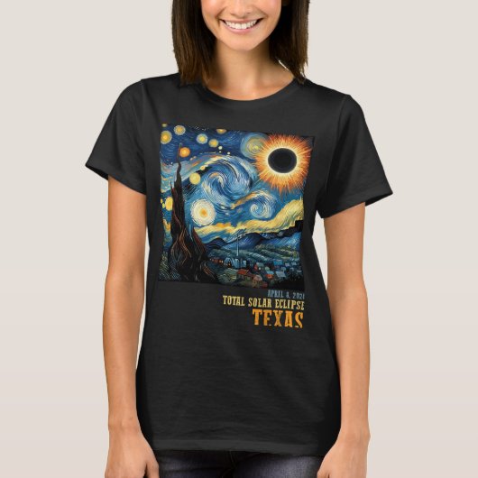 レトロ太陽のトータルEclipse 2024テキサス州男性へ女性 Tシャツ (正面)