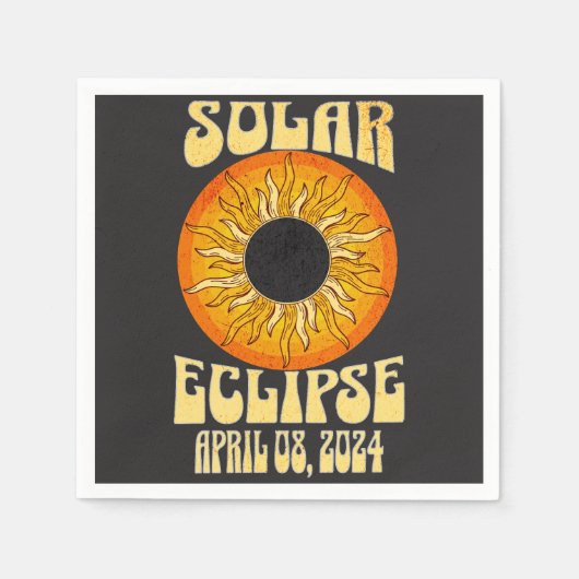 レトロ太陽の日食2024年4月8日 スタンダードカクテルナプキン (正面)
