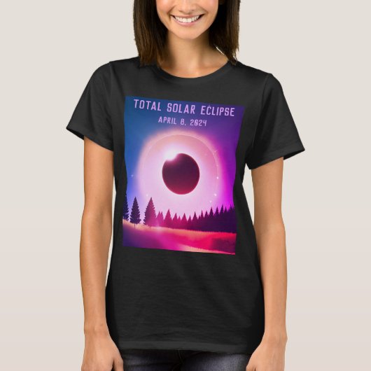 レトロ太陽の皆既食2024年4月8日 Tシャツ (正面)