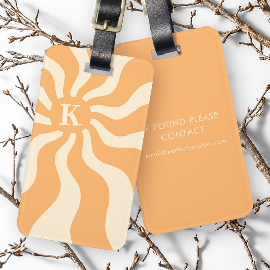 レトロ太陽光線モノグラムイニシャルgroovy ラゲッジタグ