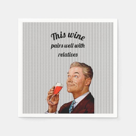 レトロ夫おもしろいワインことわざ スタンダードカクテルナプキン (正面)