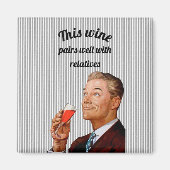 レトロ夫おもしろいワインことわざ マグネット (正面)