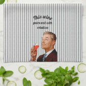 レトロ夫おもしろいワイン キッチンタオル (折り畳み)