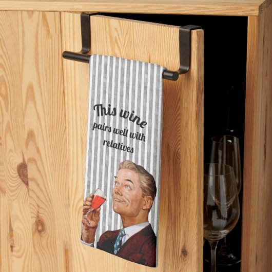 レトロ夫おもしろいワイン キッチンタオル (三つ折り)
