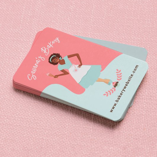 レトロ女かわいらし性甘いベーカリーサービスピンク 名刺