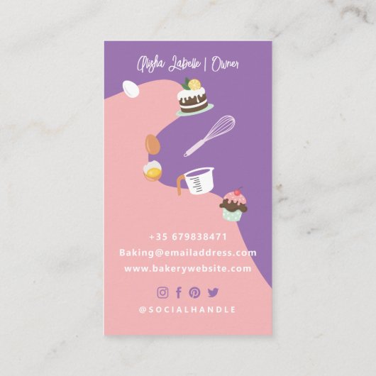 レトロ女かわいらし性甘いベーカリーサービスピンク 名刺 (裏面)