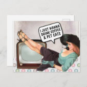 レトロ女子おもしろいコーヒー&キャッツはがき ポストカード (正面/裏面)