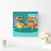 レトロ女子カードゲーム壁時計 スクエア壁時計 (ホーム)