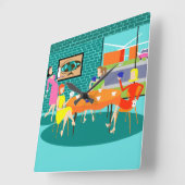 レトロ女子カードゲーム壁時計 スクエア壁時計 (傾斜)