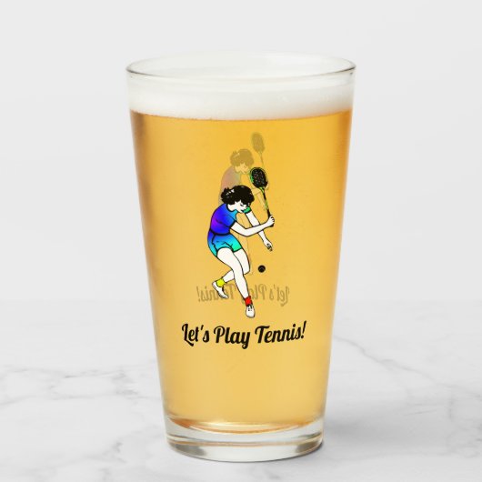 レトロ女子テニス選手のカスタム文字 タンブラーグラス (ドリンク正面)