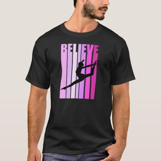レトロ女子体操 信じる かわいい 女性用 体操 Tシャツ (正面)