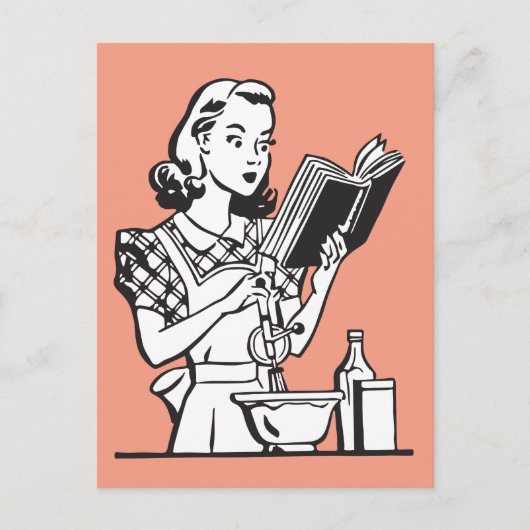 レトロ女性おもしろい料理1950年代 ポストカード (正面)