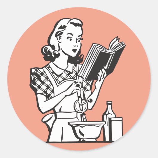 レトロ女性おもしろい料理1950年代 ラウンドシール (正面)