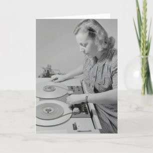 レトロ女性おもしろいDJ誕生日カード サンキューカード