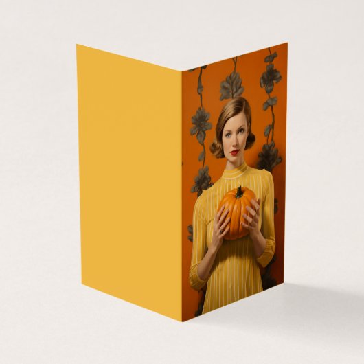 レトロ女性がカボチャを持つ (外部)