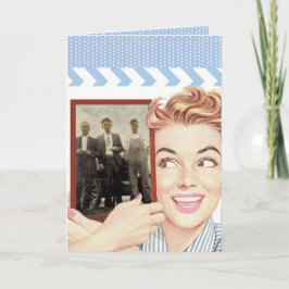 レトロ女性が写真を持つ カード