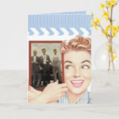 レトロ女性が写真を持つ カード (黄色い花)