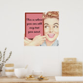 レトロ女性が標識を掲げる ポスター (キッチン)