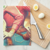 レトロ女性のカーボーイのピンアップ キッチンタオル (四つ折り)