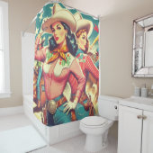 レトロ女性のカーボーイのピンアップ シャワーカーテン (インサイチュ)