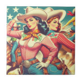 レトロ女性のカーボーイのピンアップ タイル (正面)